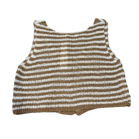 The Workshop Knitted Tank Crop Top Women Size‎ Large Brown And Cream Stripe BOHO - Picture 3 of 4